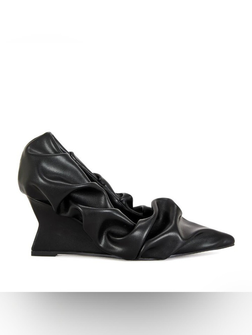 AZALEA WANG -Black Ruched Wedge Heel Pointed Toe Pump - Picture 6 of 9